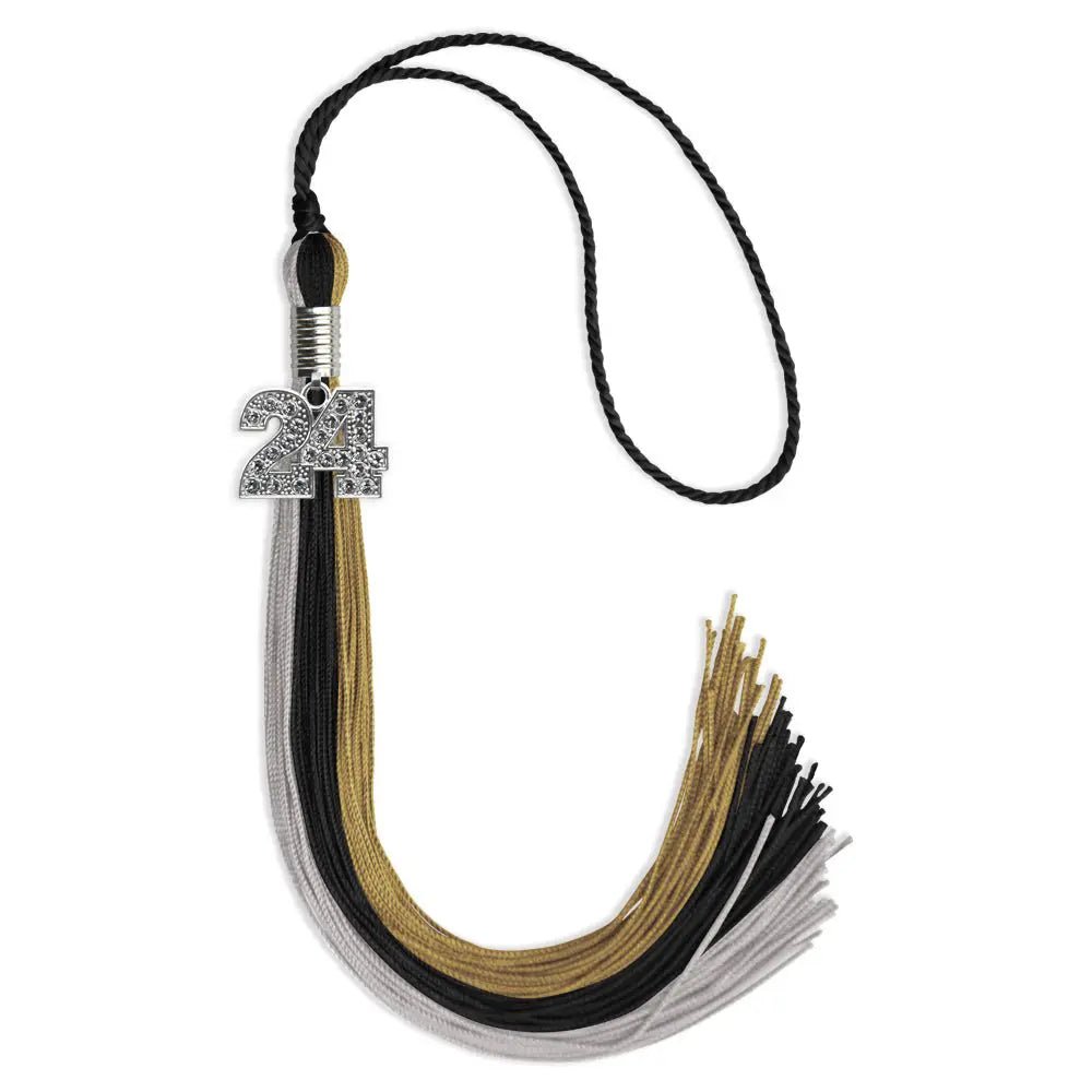 Black/Grey/Antique Gold Graduation Tassel with Silver Bling Charm - Endea Graduation