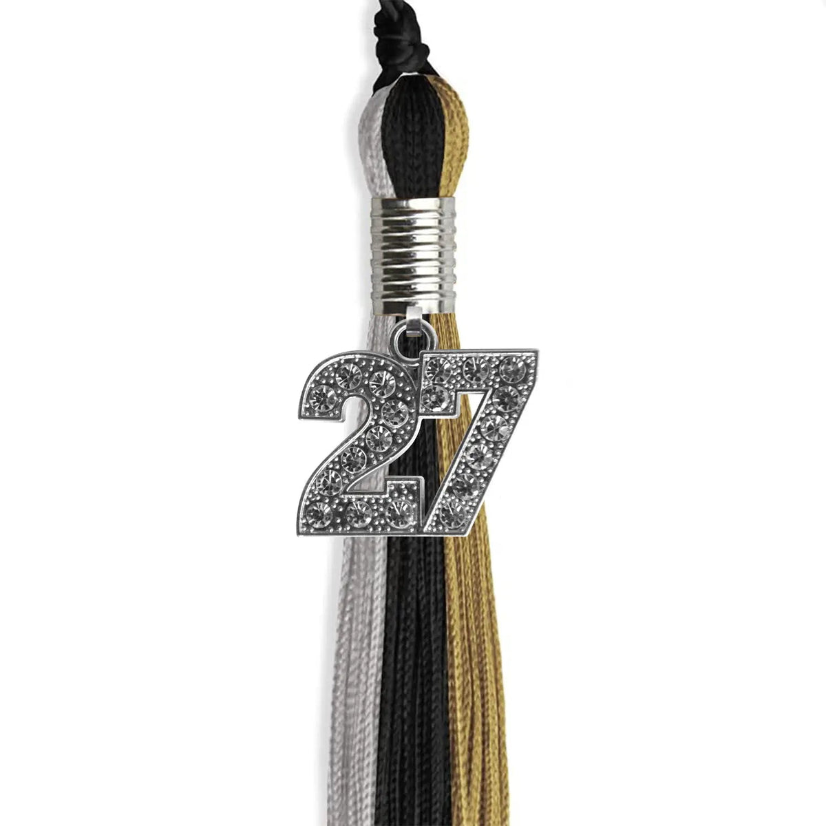 Black/Grey/Antique Gold Graduation Tassel with Silver Bling Charm - Endea Graduation