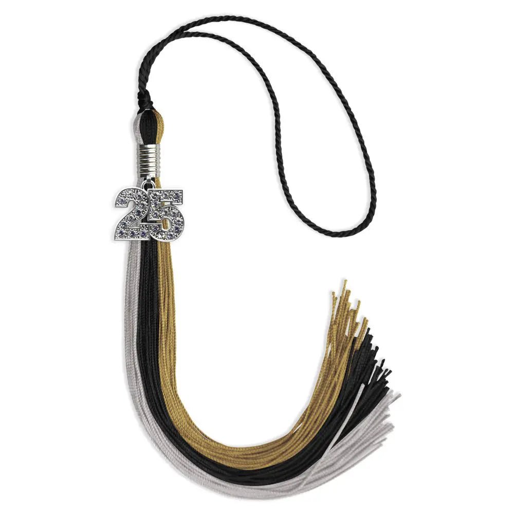 Black/Grey/Antique Gold Graduation Tassel with Silver Bling Charm - Endea Graduation