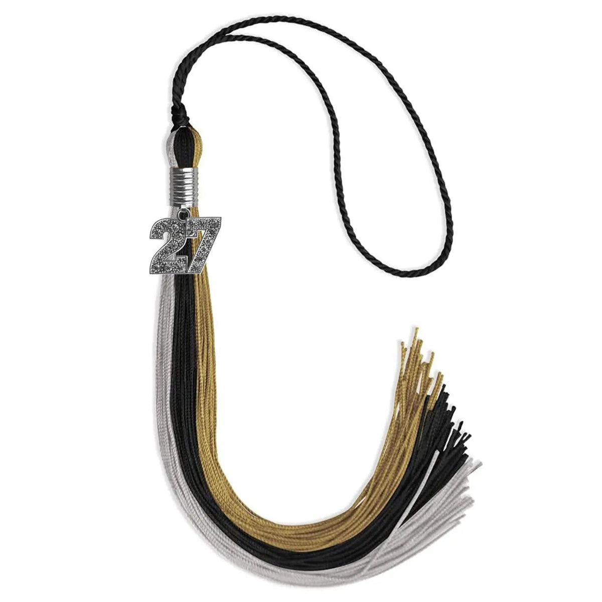 Black/Grey/Antique Gold Graduation Tassel with Silver Bling Charm - Endea Graduation