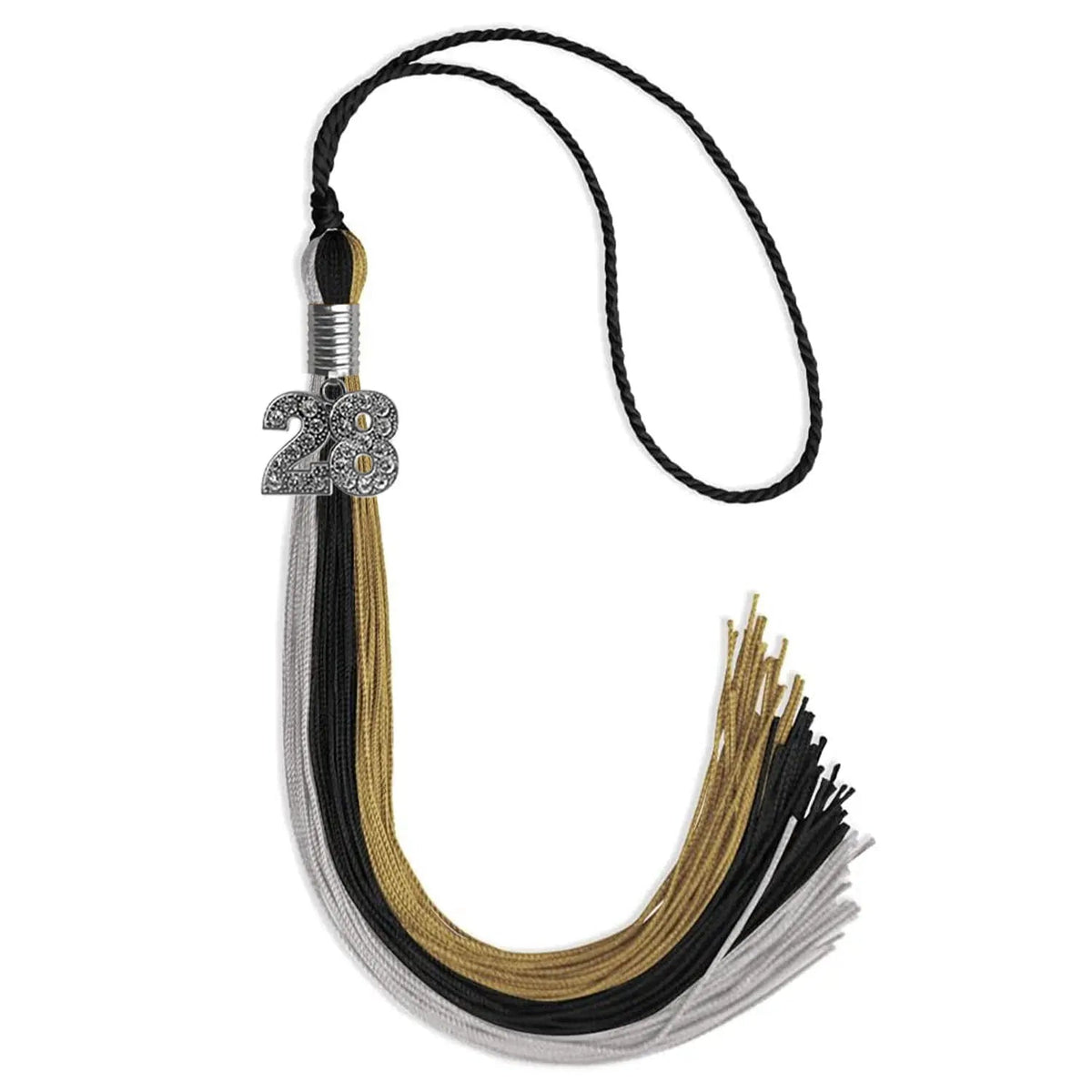 Black/Grey/Antique Gold Graduation Tassel with Silver Bling Charm - Endea Graduation