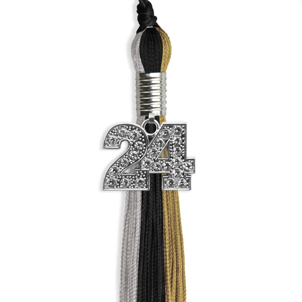 Black/Grey/Antique Gold Graduation Tassel with Silver Bling Charm - Endea Graduation