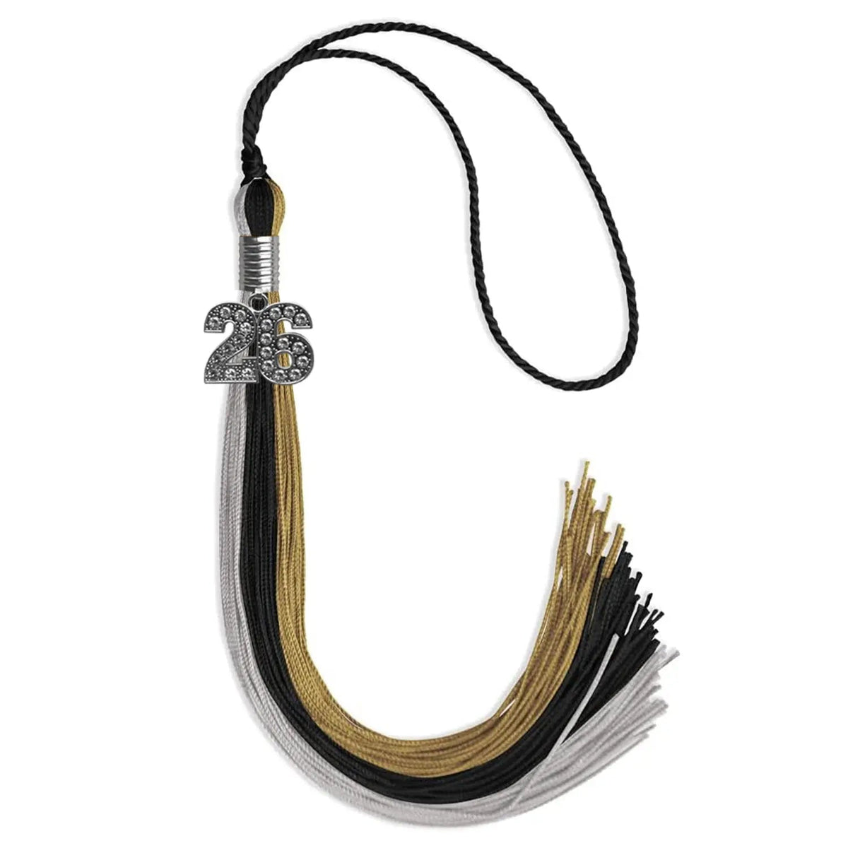 Black/Grey/Antique Gold Graduation Tassel with Silver Bling Charm - Endea Graduation