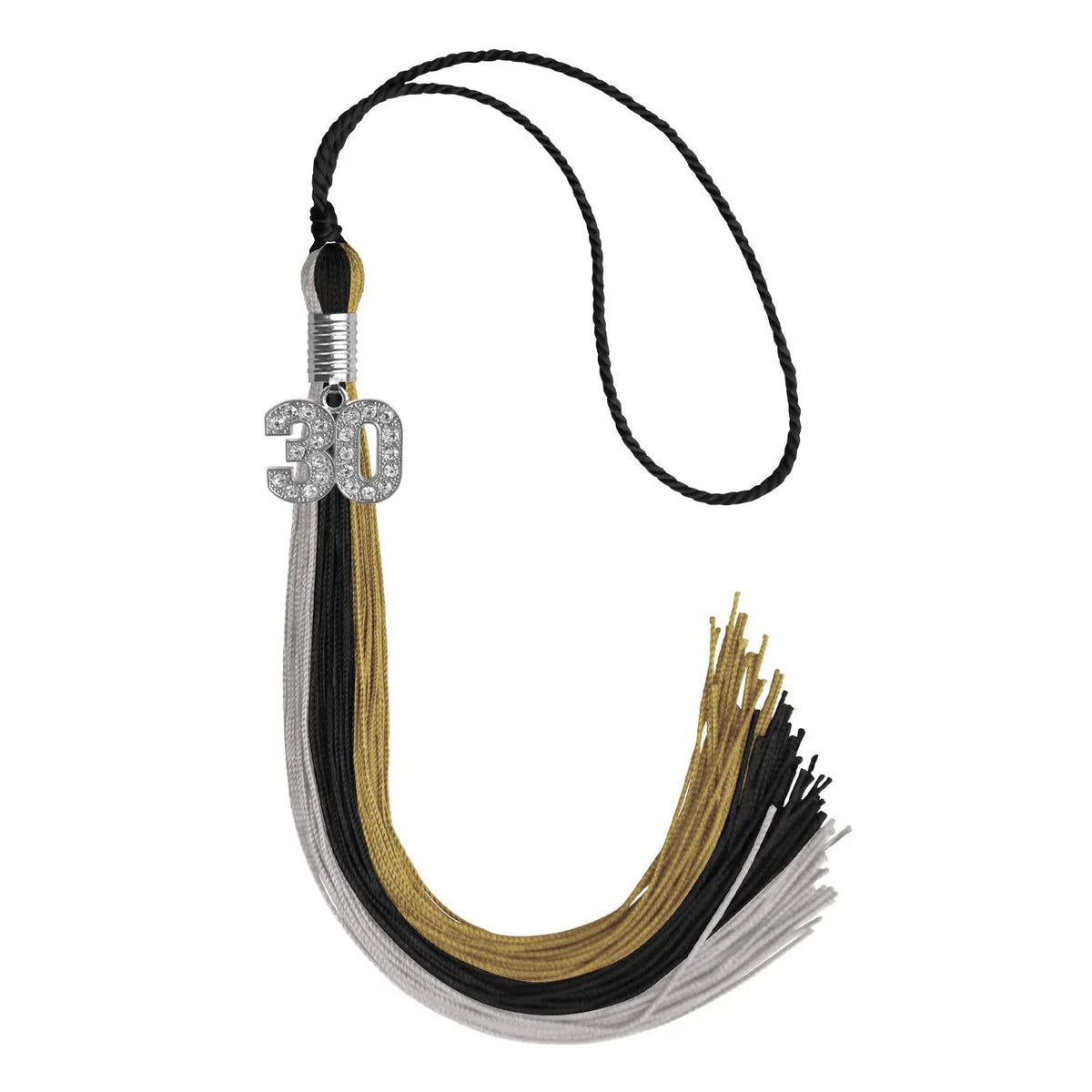 Black/Grey/Antique Gold Graduation Tassel with Silver Bling Charm - Endea Graduation