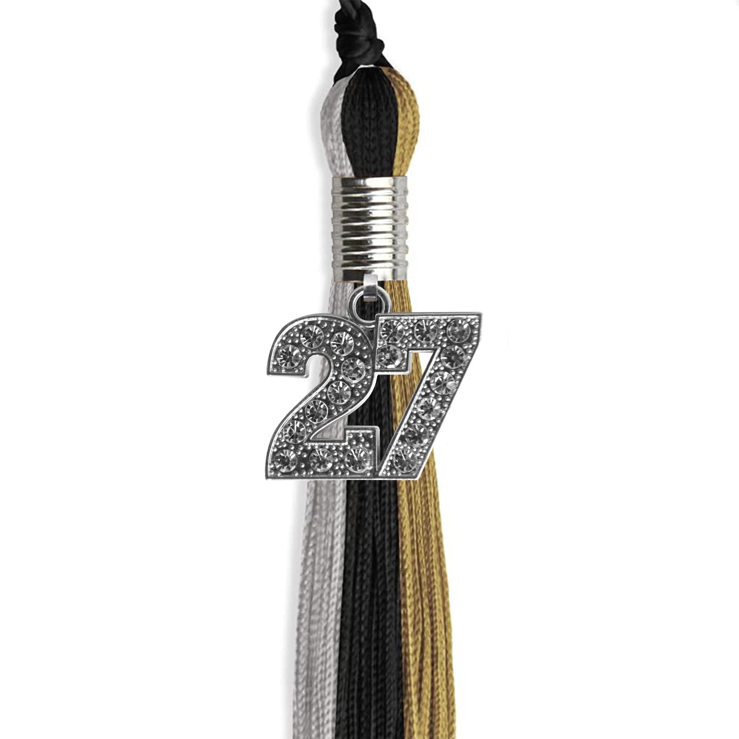 Black/Grey/Antique Gold Graduation Tassel with Silver Date Drop - Endea Graduation