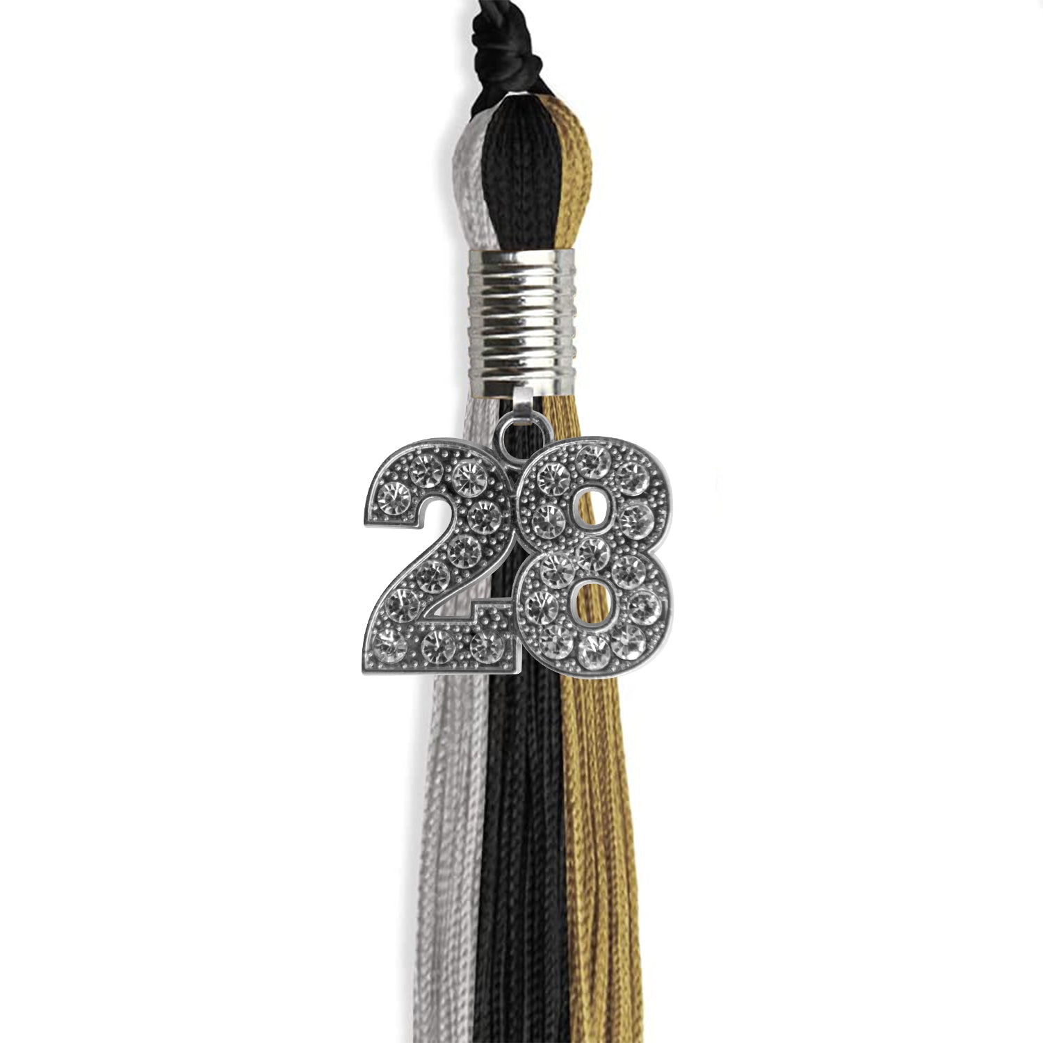 Black/Grey/Antique Gold Graduation Tassel with Silver Date Drop - Endea Graduation