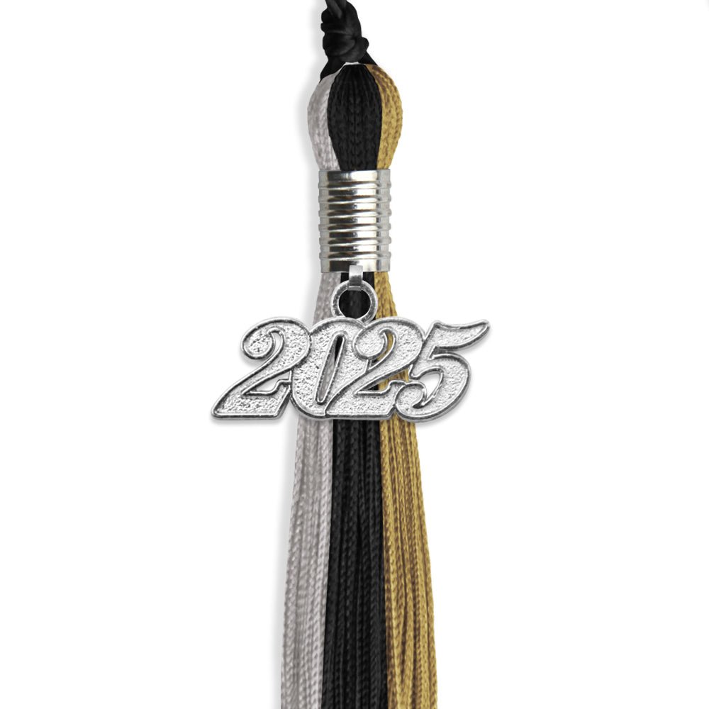 Black/Grey/Antique Gold Graduation Tassel with Silver Date Drop - Endea Graduation