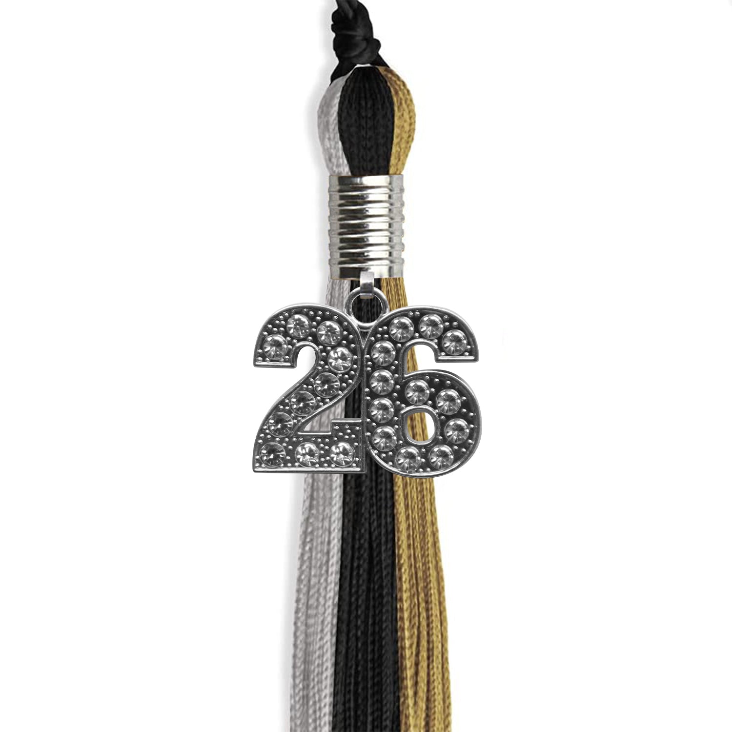 Black/Grey/Antique Gold Graduation Tassel with Silver Date Drop - Endea Graduation