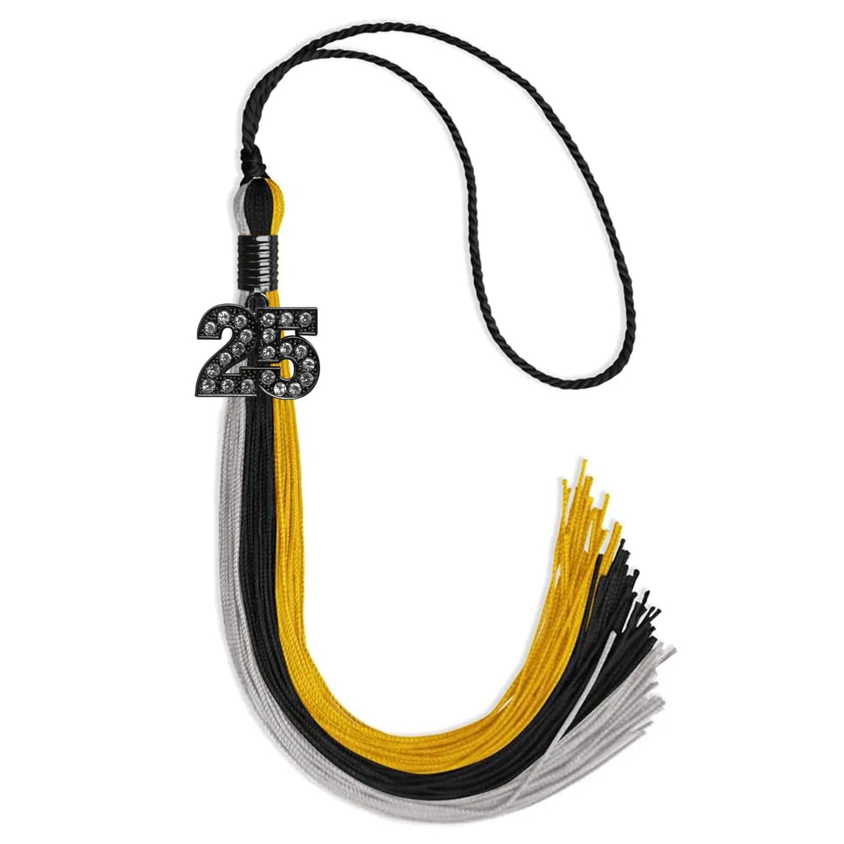 Black/Grey/Gold Graduation Tassel with Black Bling Charm - Endea Graduation