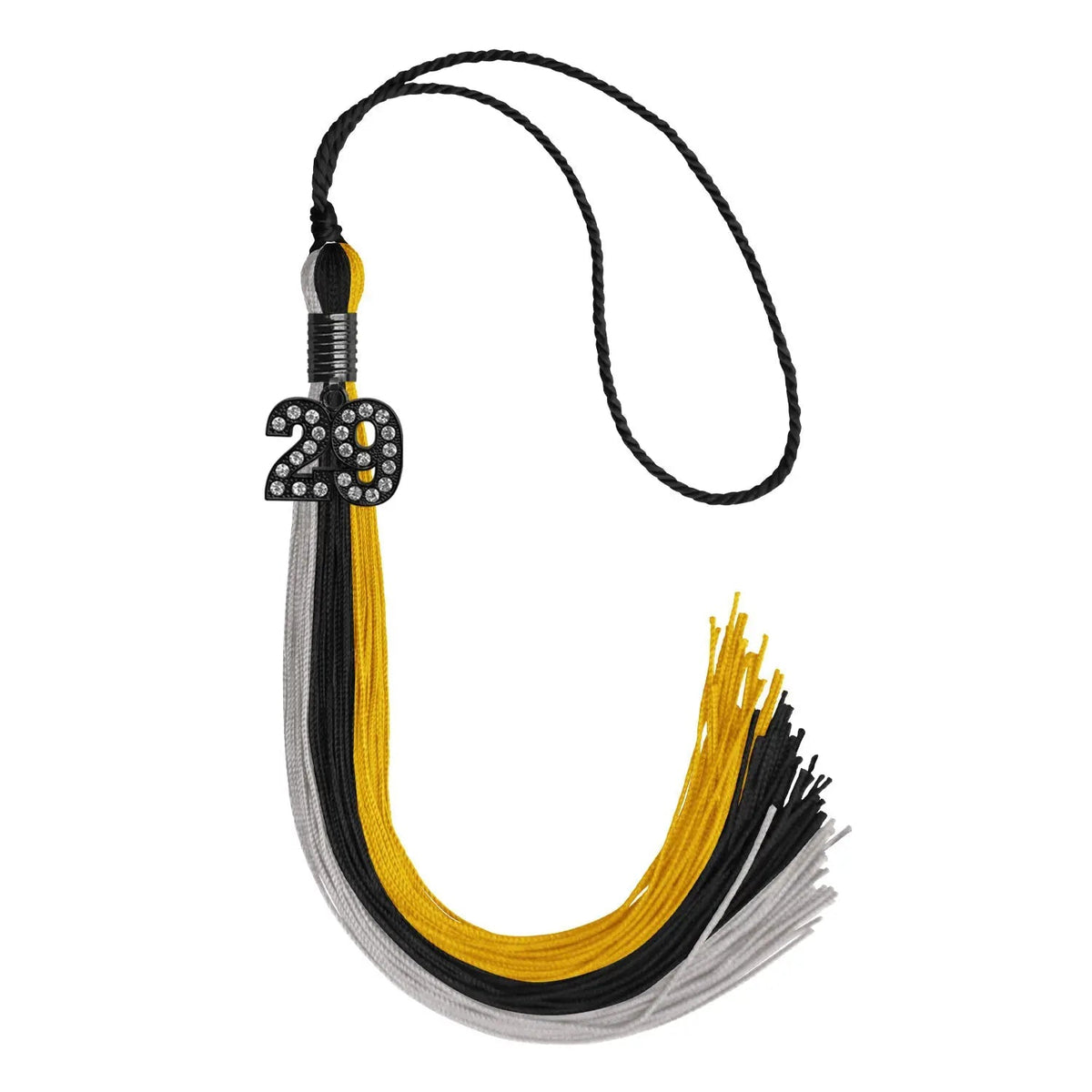 Black/Grey/Gold Graduation Tassel with Black Bling Charm - Endea Graduation