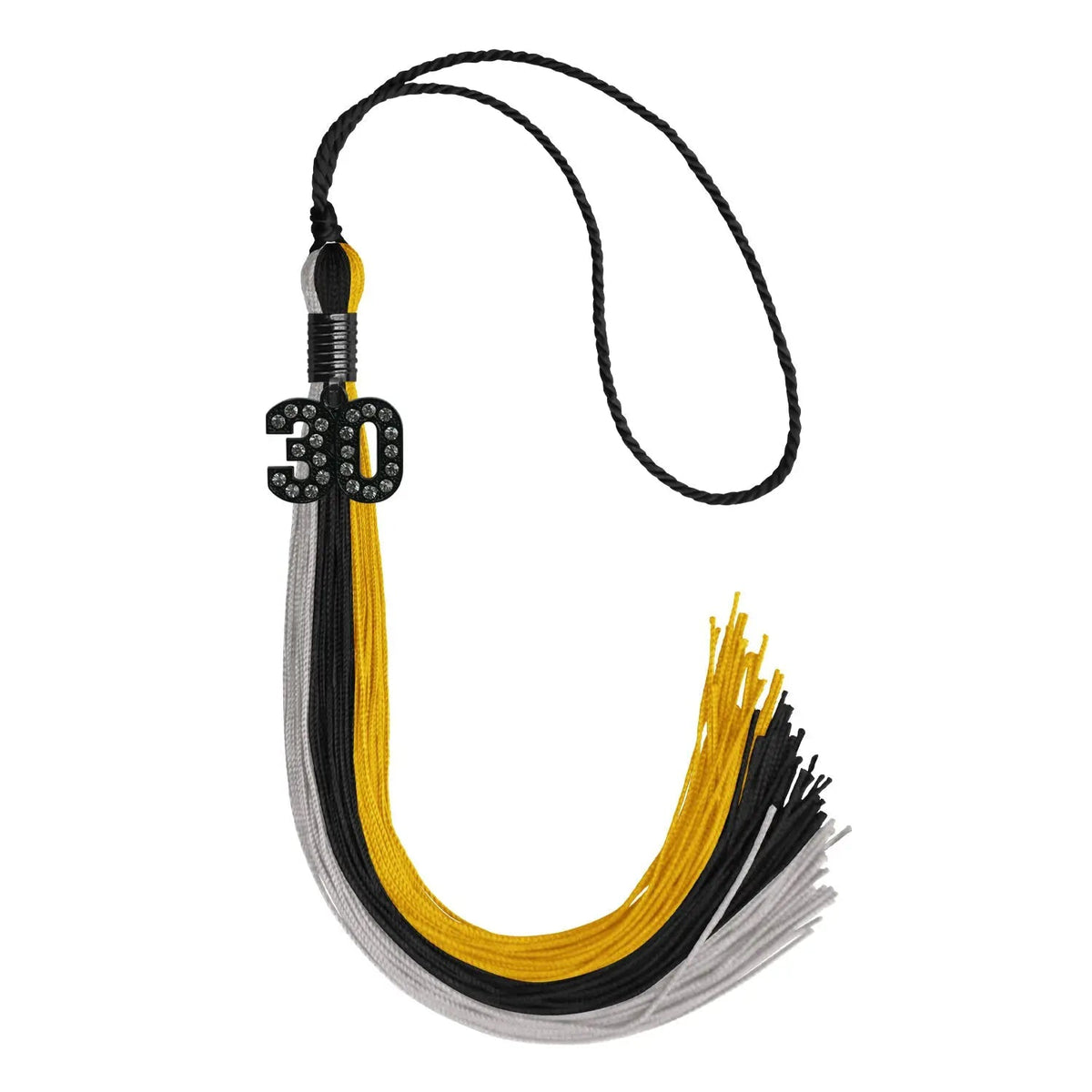 Black/Grey/Gold Graduation Tassel with Black Bling Charm - Endea Graduation