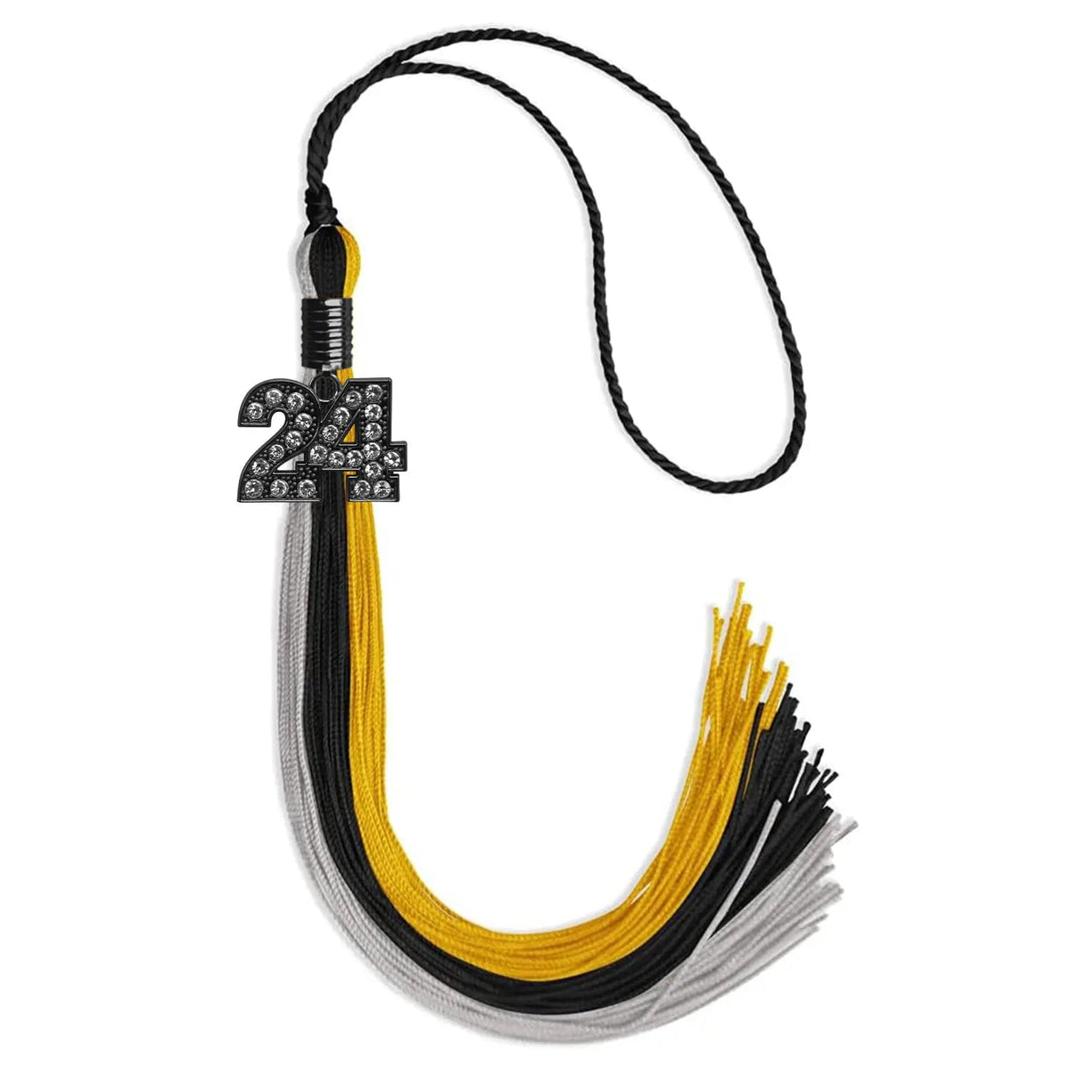 Black/Grey/Gold Graduation Tassel with Black Bling Charm - Endea Graduation