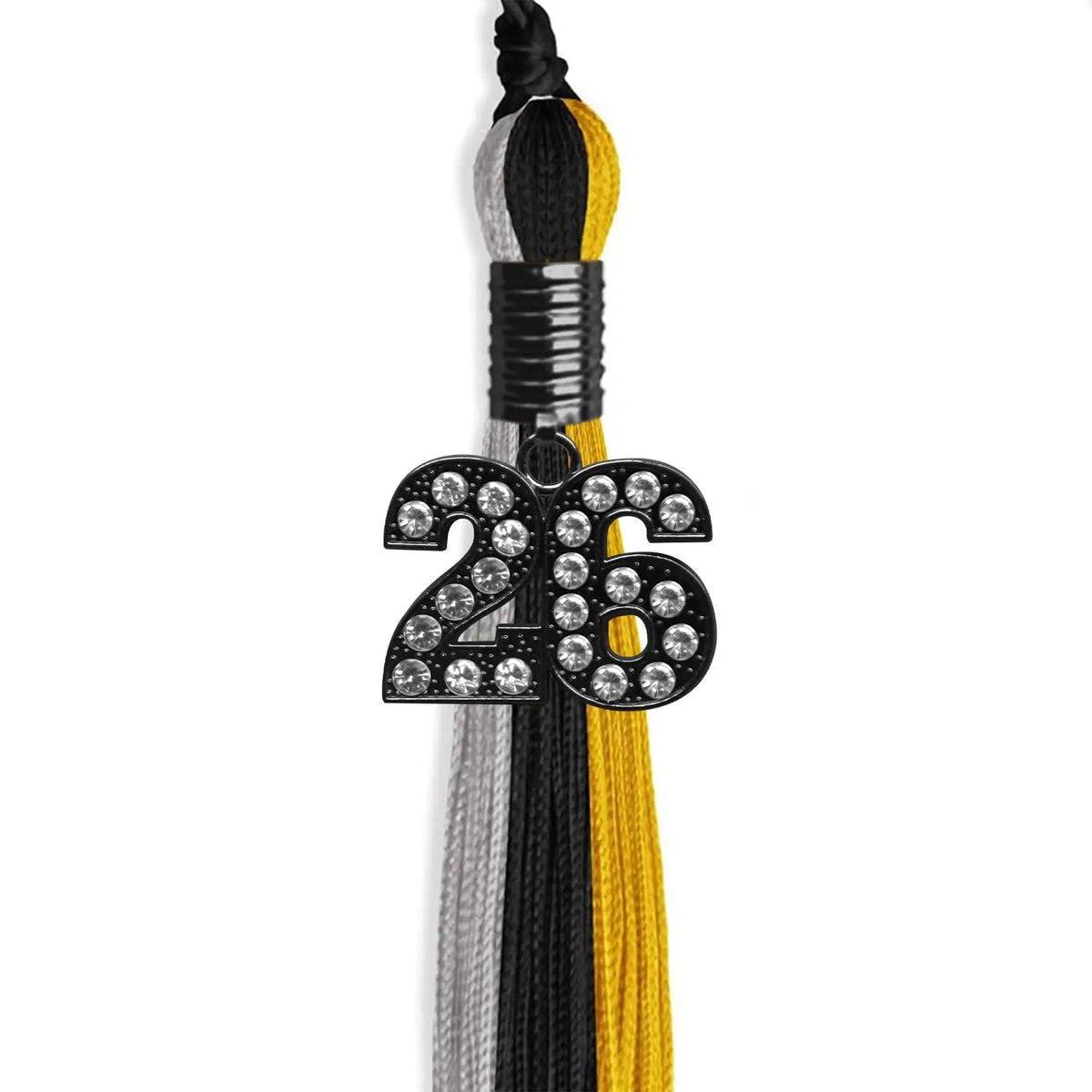Black/Grey/Gold Graduation Tassel with Black Bling Charm - Endea Graduation