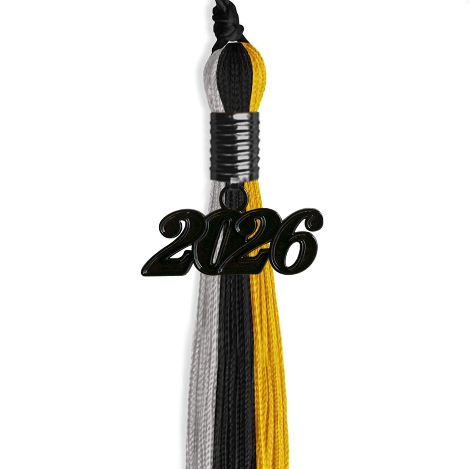 Black/Grey/Gold Graduation Tassel with Black Date Drop - Endea Graduation