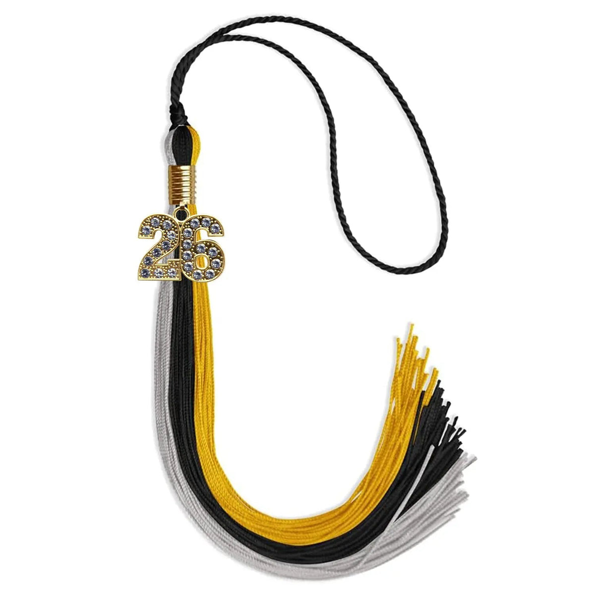 Black/Grey/Gold Graduation Tassel with Gold Bling Charm - Endea Graduation