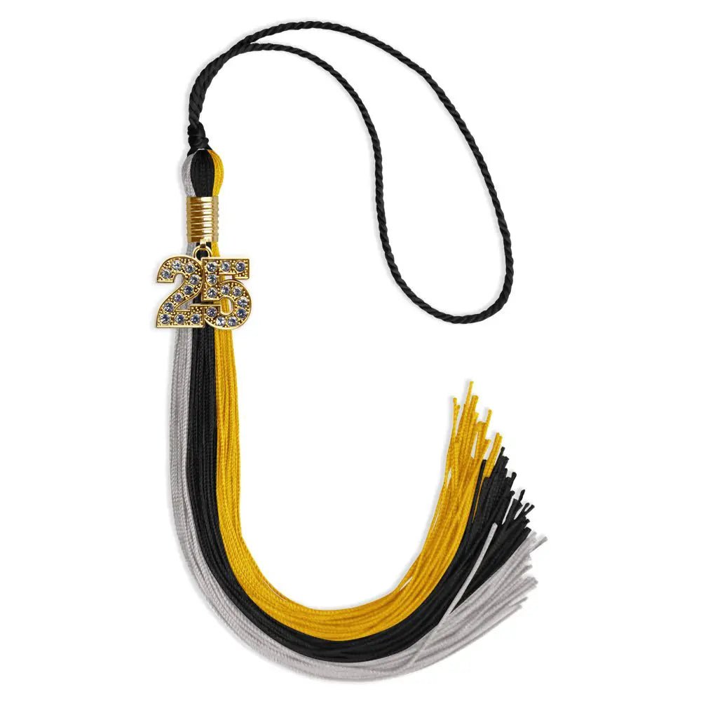Black/Grey/Gold Graduation Tassel with Gold Bling Charm - Endea Graduation