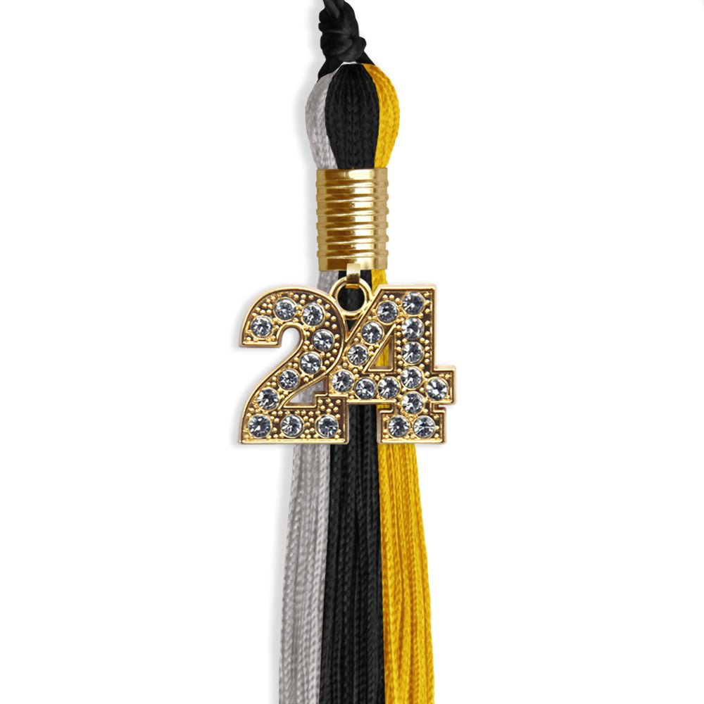 Black/Grey/Gold Graduation Tassel with Gold Date Drop - Endea Graduation