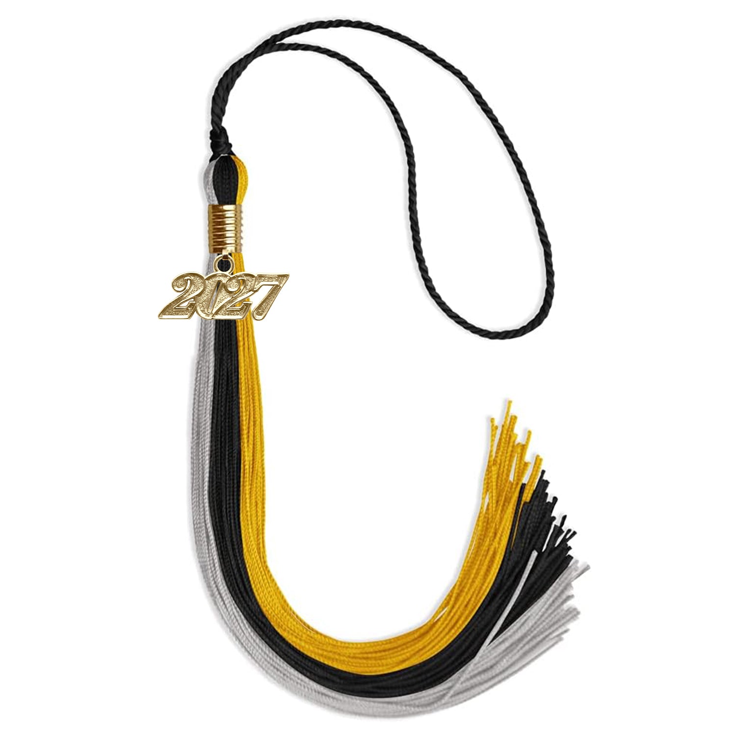 Black/Grey/Gold Graduation Tassel with Gold Date Drop - Endea Graduation