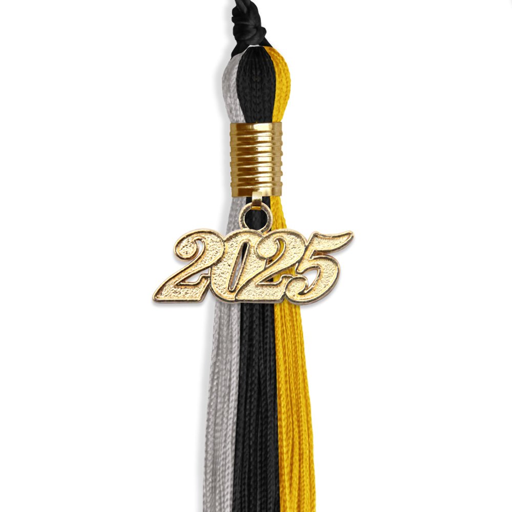 Black/Grey/Gold Graduation Tassel with Gold Date Drop - Endea Graduation