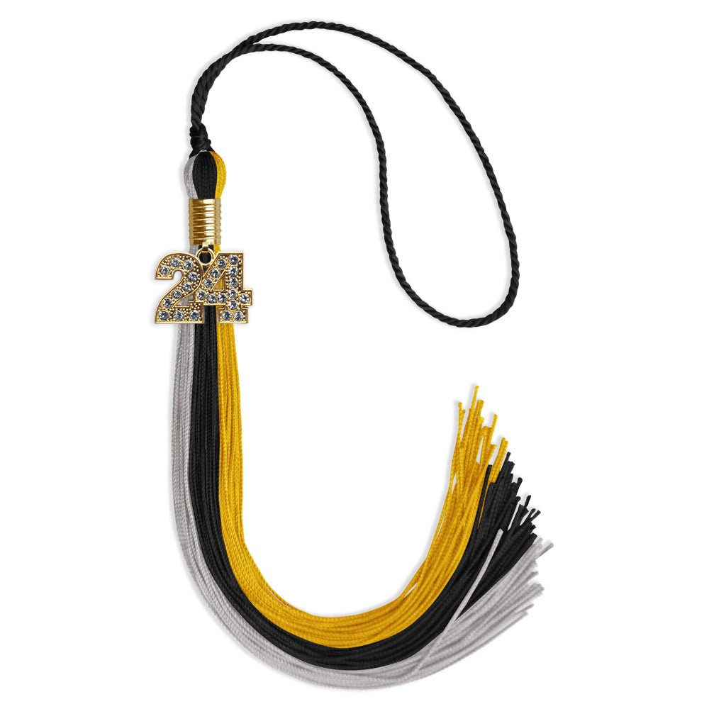 Black/Grey/Gold Graduation Tassel with Gold Date Drop - Endea Graduation