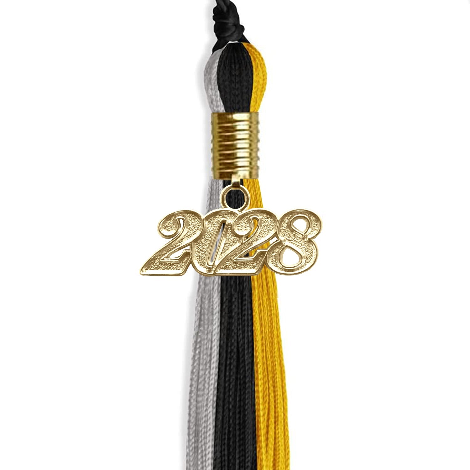 Black/Grey/Gold Graduation Tassel with Gold Date Drop - Endea Graduation