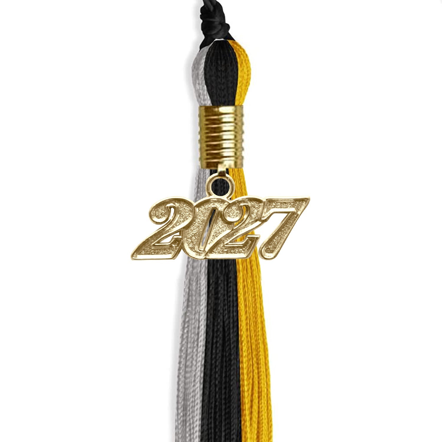 Black/Grey/Gold Graduation Tassel with Gold Date Drop - Endea Graduation