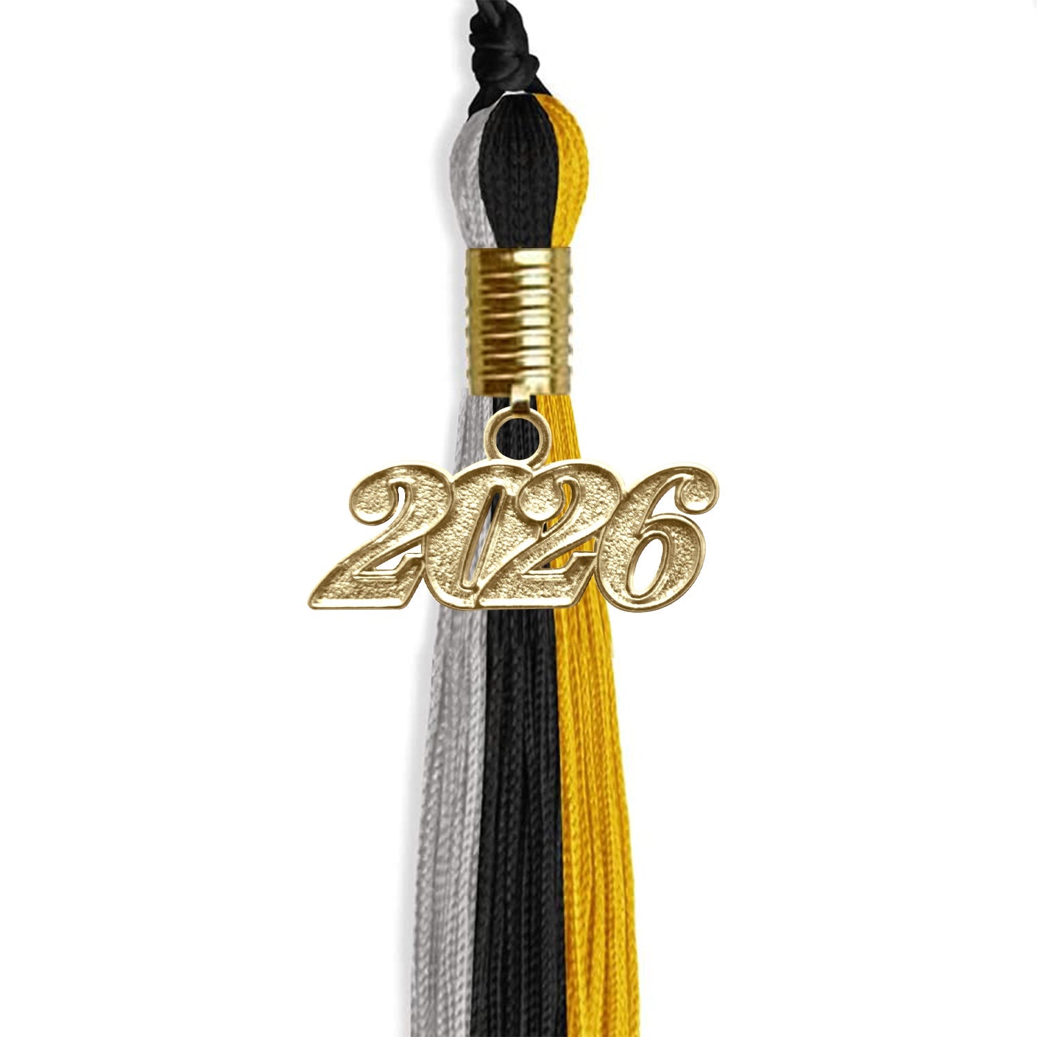 Black/Grey/Gold Graduation Tassel with Gold Date Drop - Endea Graduation