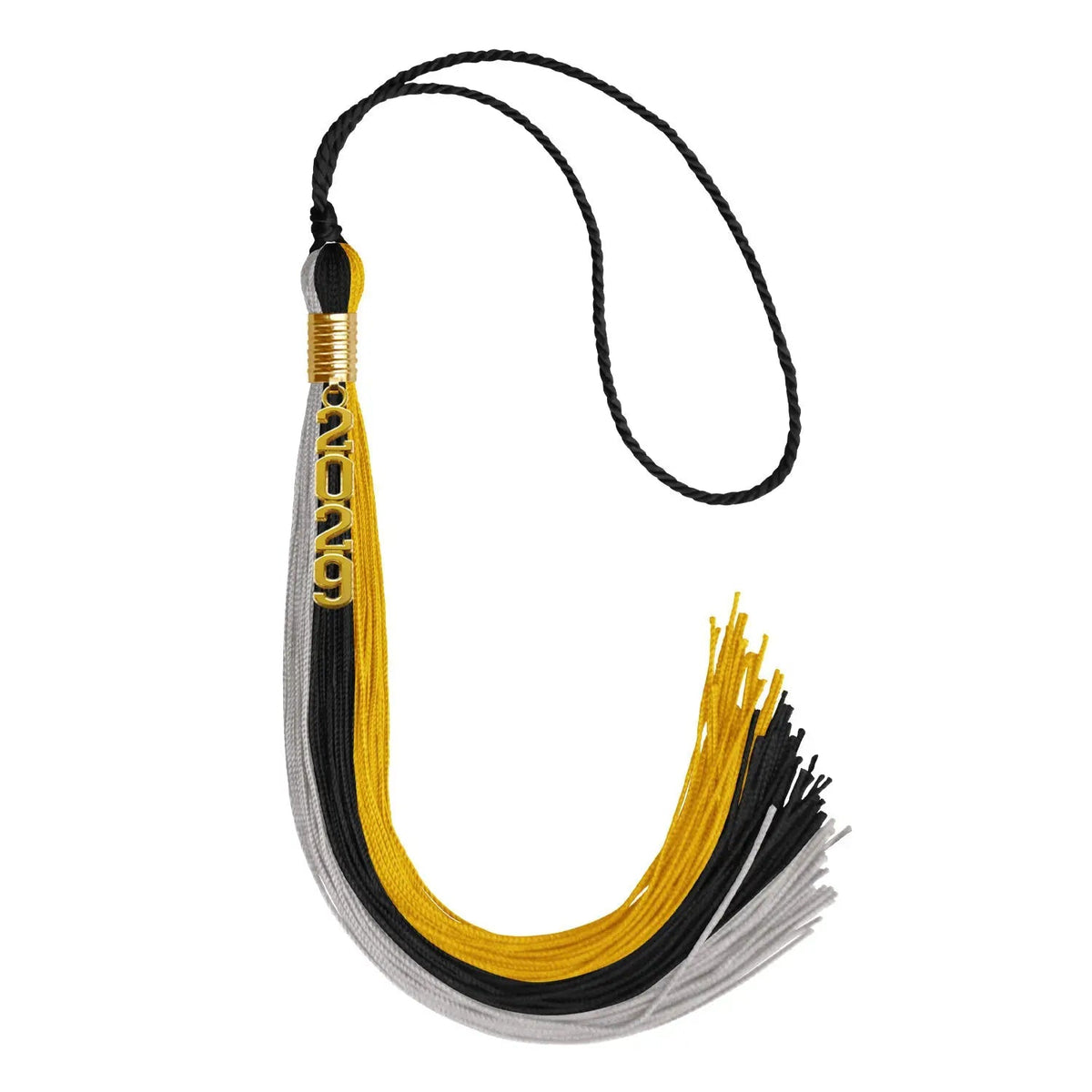 Black/Grey/Gold Graduation Tassel with Gold Stacked Date Drop - Endea Graduation