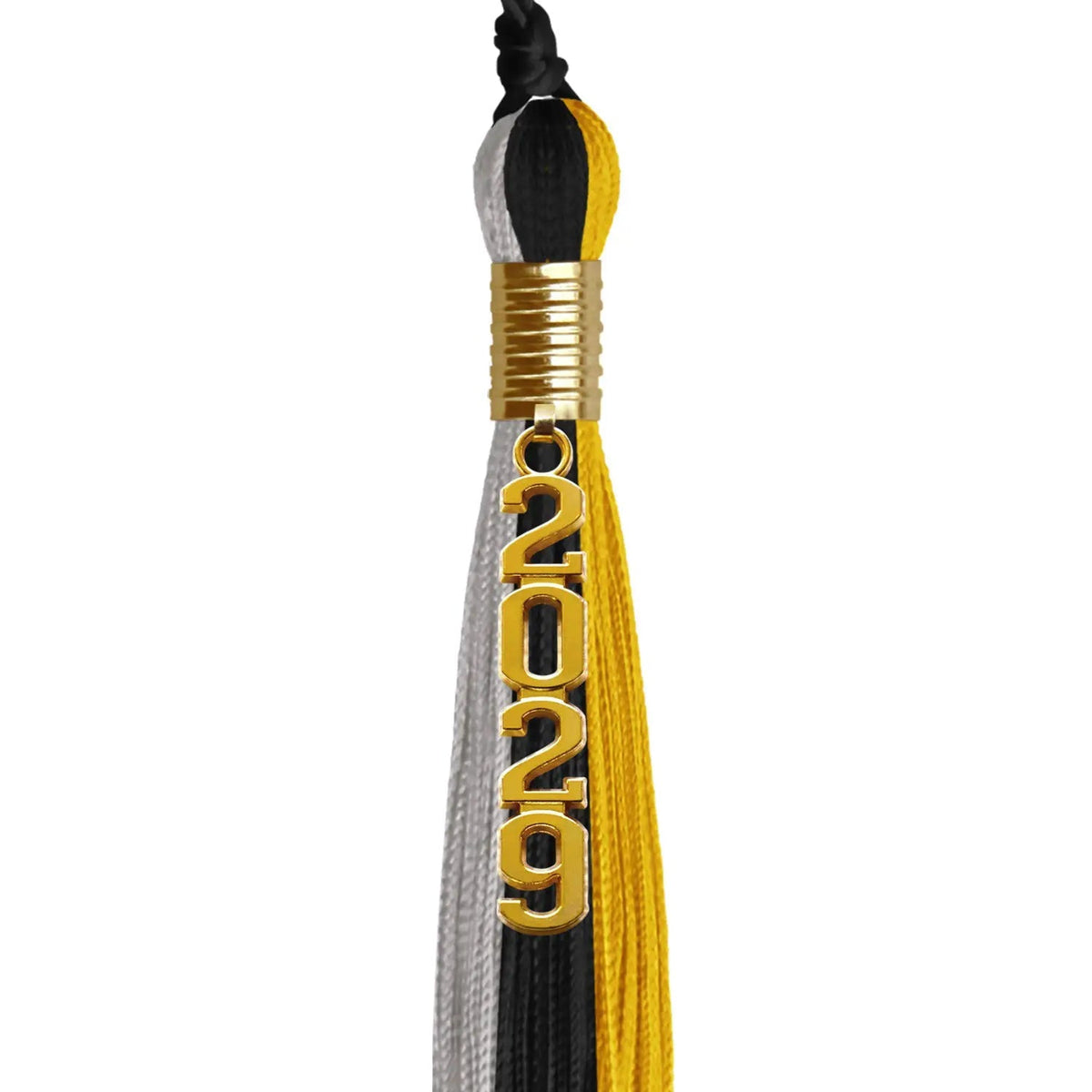 Black/Grey/Gold Graduation Tassel with Gold Stacked Date Drop - Endea Graduation