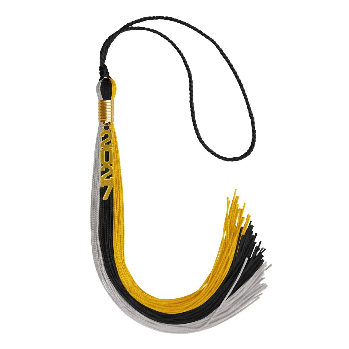 Black/Grey/Gold Graduation Tassel with Gold Stacked Date Drop - Endea Graduation
