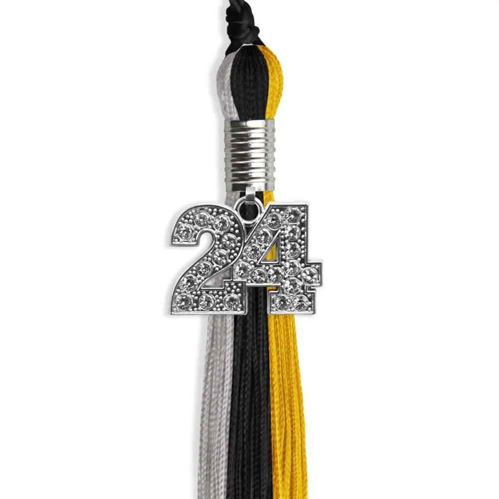 Black/Grey/Gold Graduation Tassel with Silver Bling Charm - Endea Graduation
