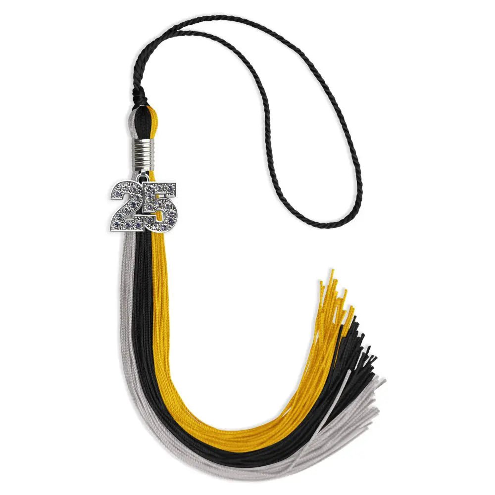 Black/Grey/Gold Graduation Tassel with Silver Bling Charm - Endea Graduation