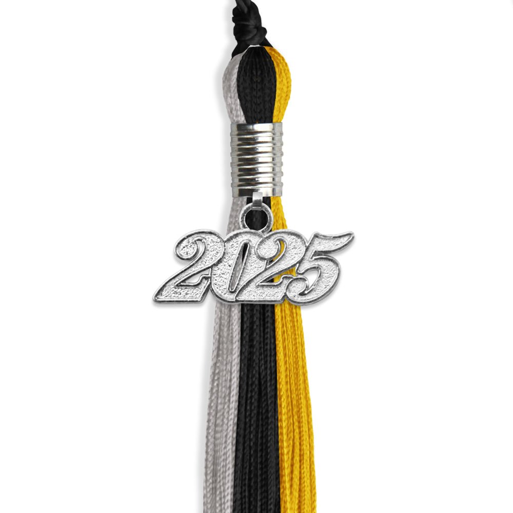 Black/Grey/Gold Graduation Tassel with Silver Date Drop - Endea Graduation