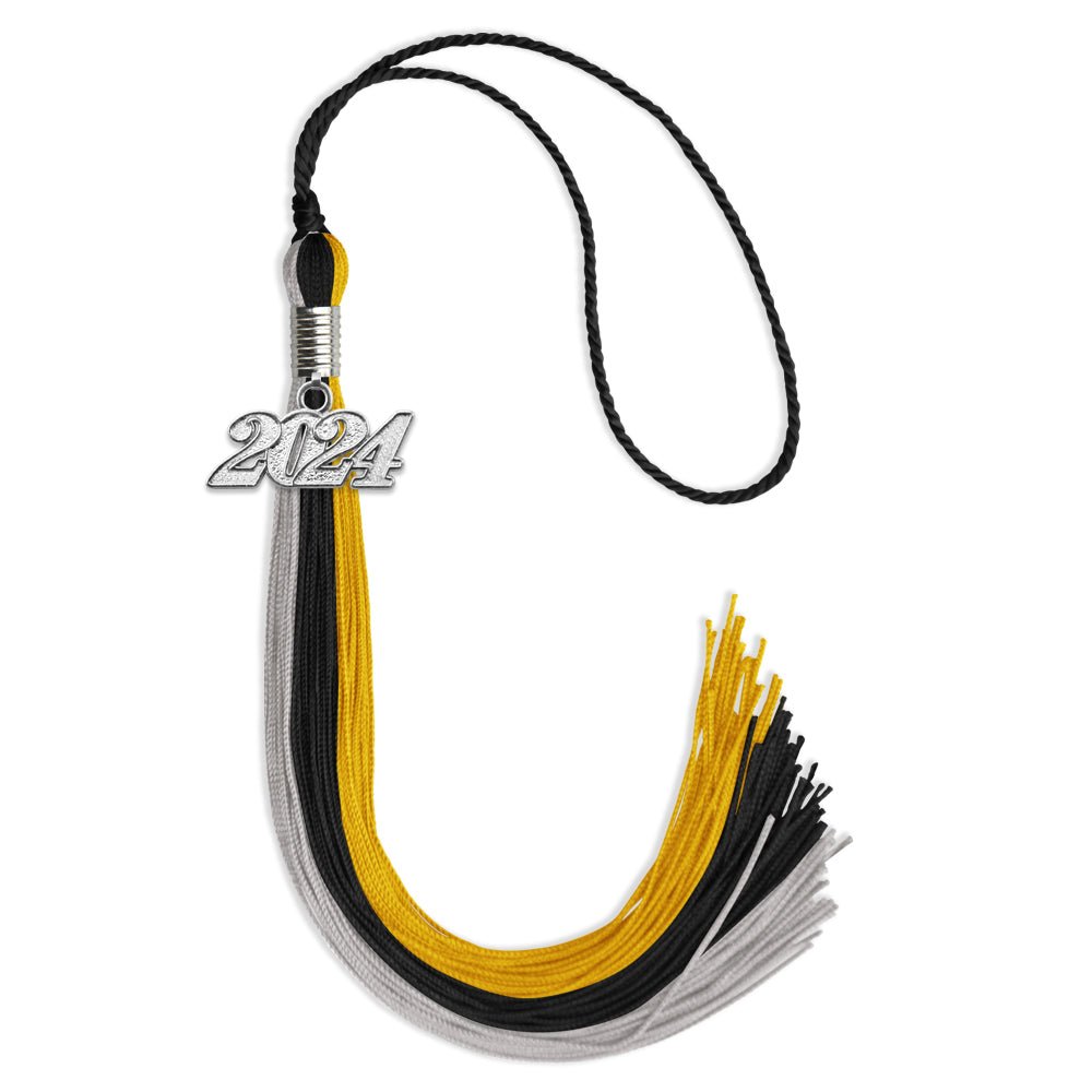 Black/Grey/Gold Graduation Tassel with Silver Date Drop - Endea Graduation