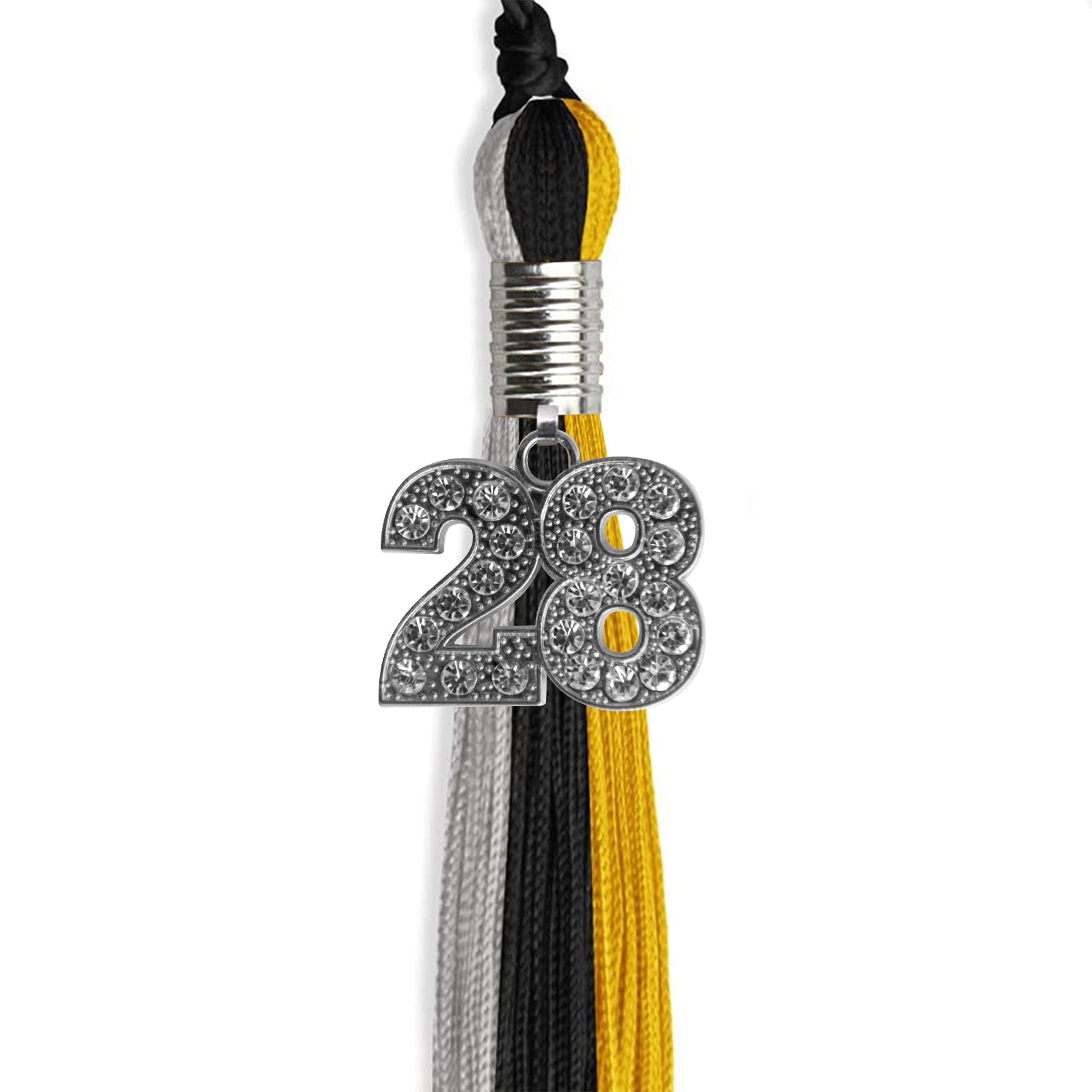 Black/Grey/Gold Graduation Tassel with Silver Date Drop - Endea Graduation