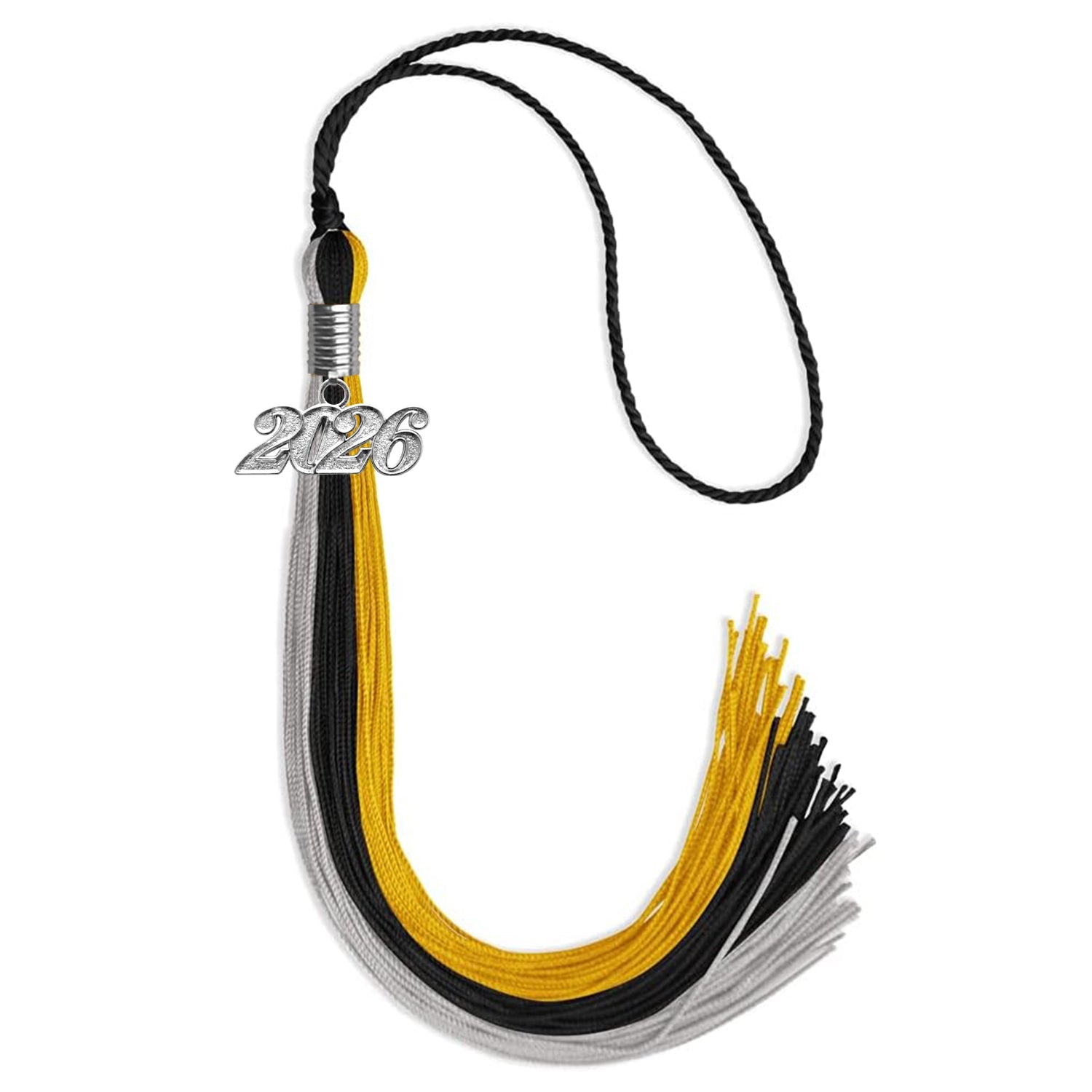 Black/Grey/Gold Graduation Tassel with Silver Date Drop - Endea Graduation