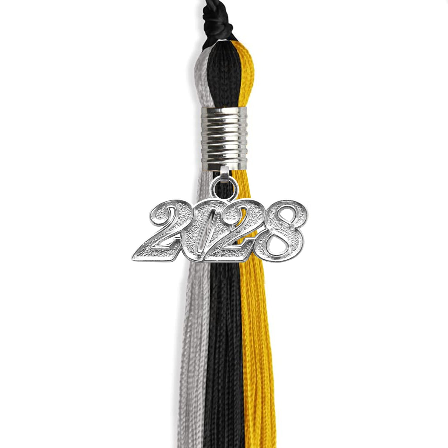 Black/Grey/Gold Graduation Tassel with Silver Date Drop - Endea Graduation