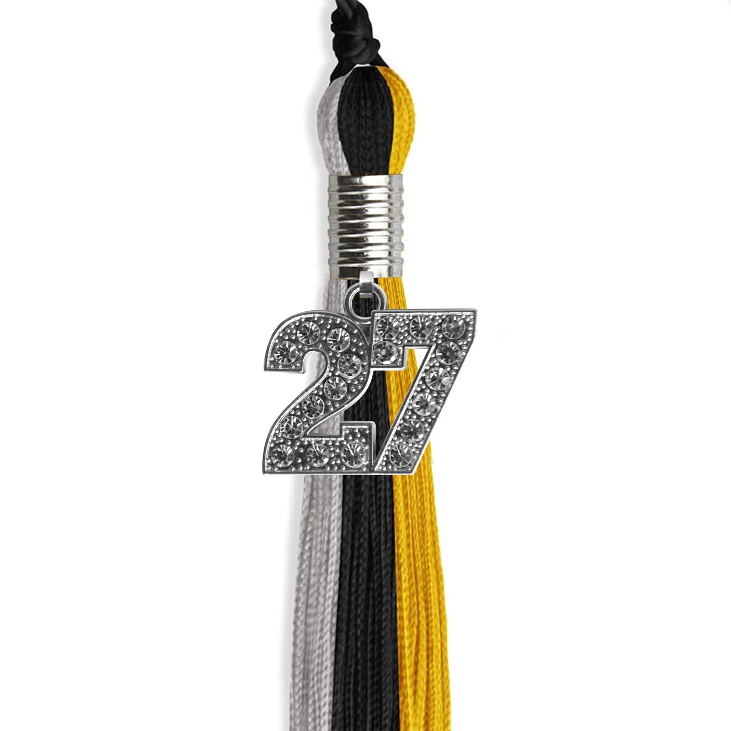 Black/Grey/Gold Graduation Tassel with Silver Date Drop - Endea Graduation