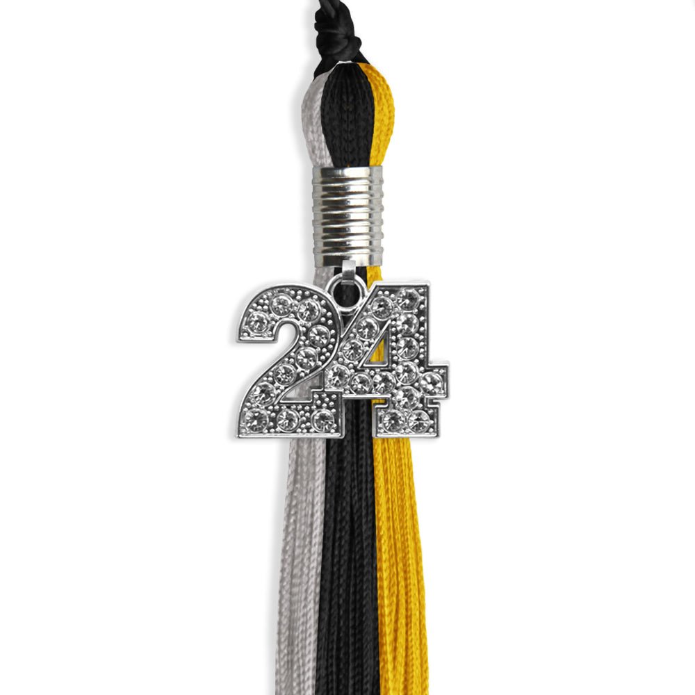 Black/Grey/Gold Graduation Tassel with Silver Date Drop - Endea Graduation