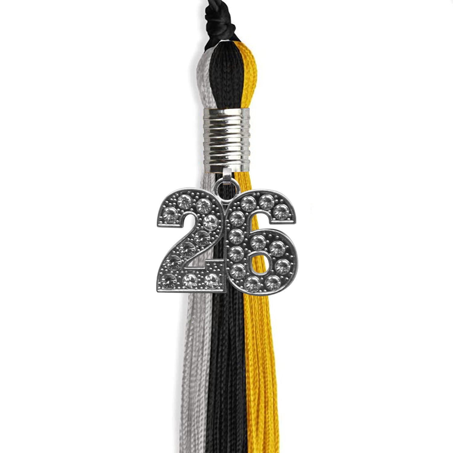 Black/Grey/Gold Graduation Tassel with Silver Date Drop - Endea Graduation