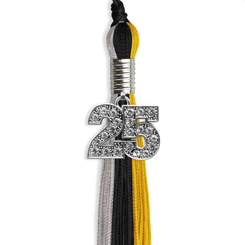 Black/Grey/Gold Graduation Tassel with Silver Date Drop - Endea Graduation