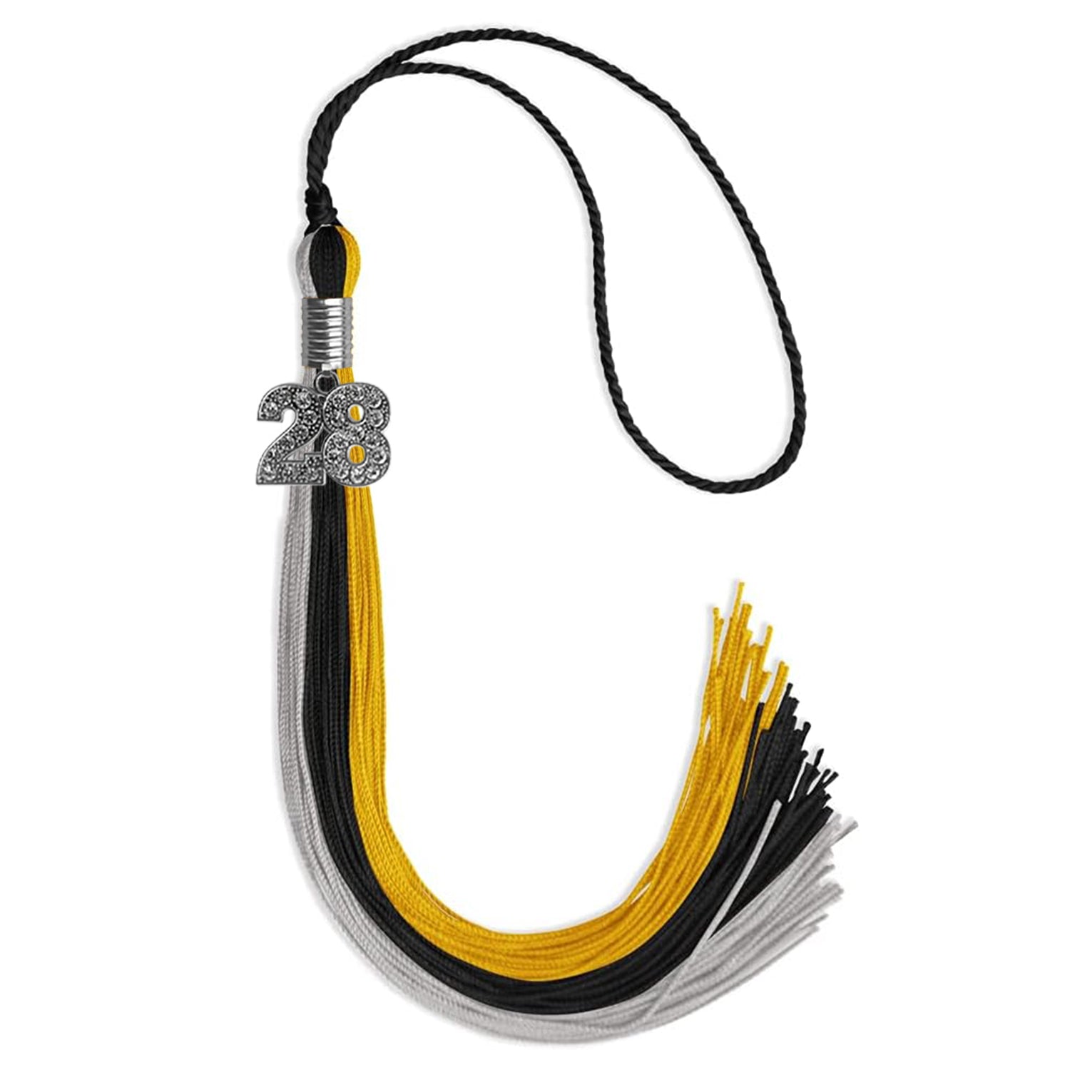 Black/Grey/Gold Graduation Tassel with Silver Date Drop - Endea Graduation