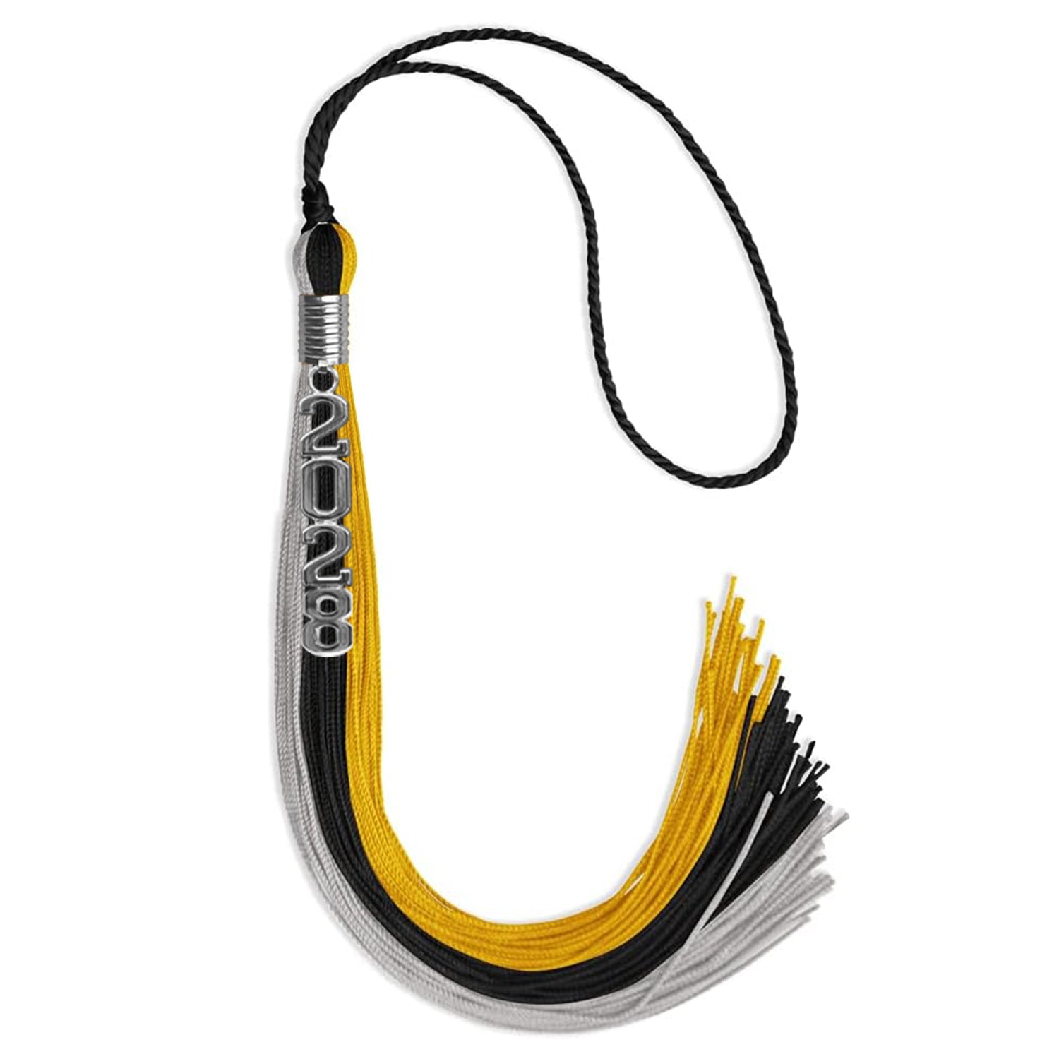 Black/Grey/Gold Graduation Tassel with Silver Stacked Date Drop - Endea Graduation