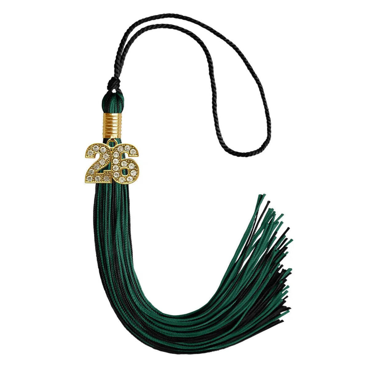 Black/Hunter Green Mixed Color Graduation Tassel with Gold Bling Charm - Endea Graduation