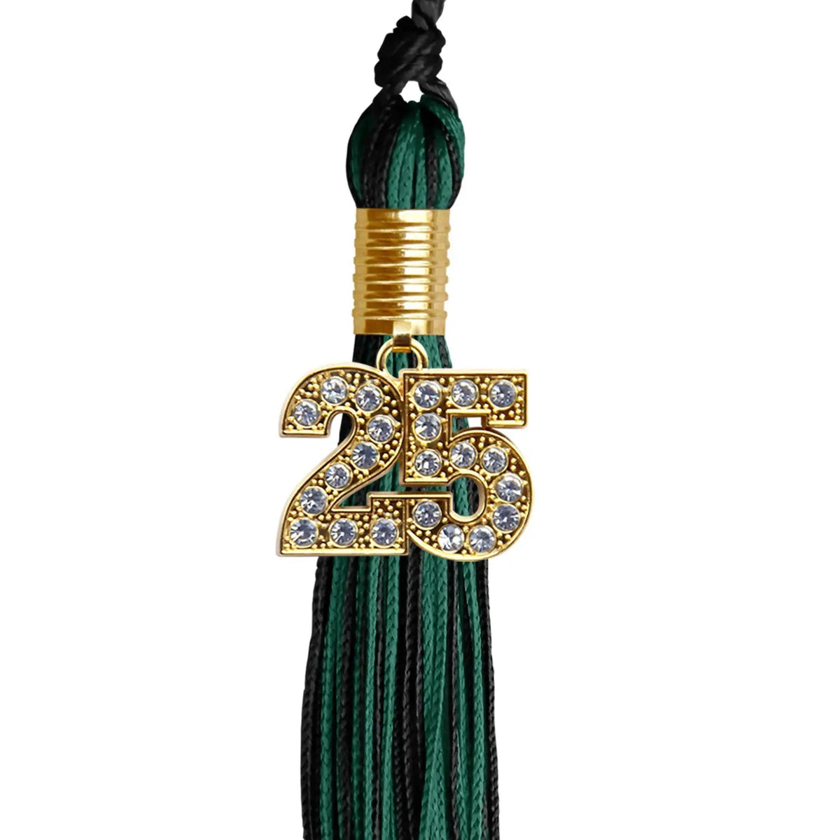 Black/Hunter Green Mixed Color Graduation Tassel with Gold Bling Charm - Endea Graduation