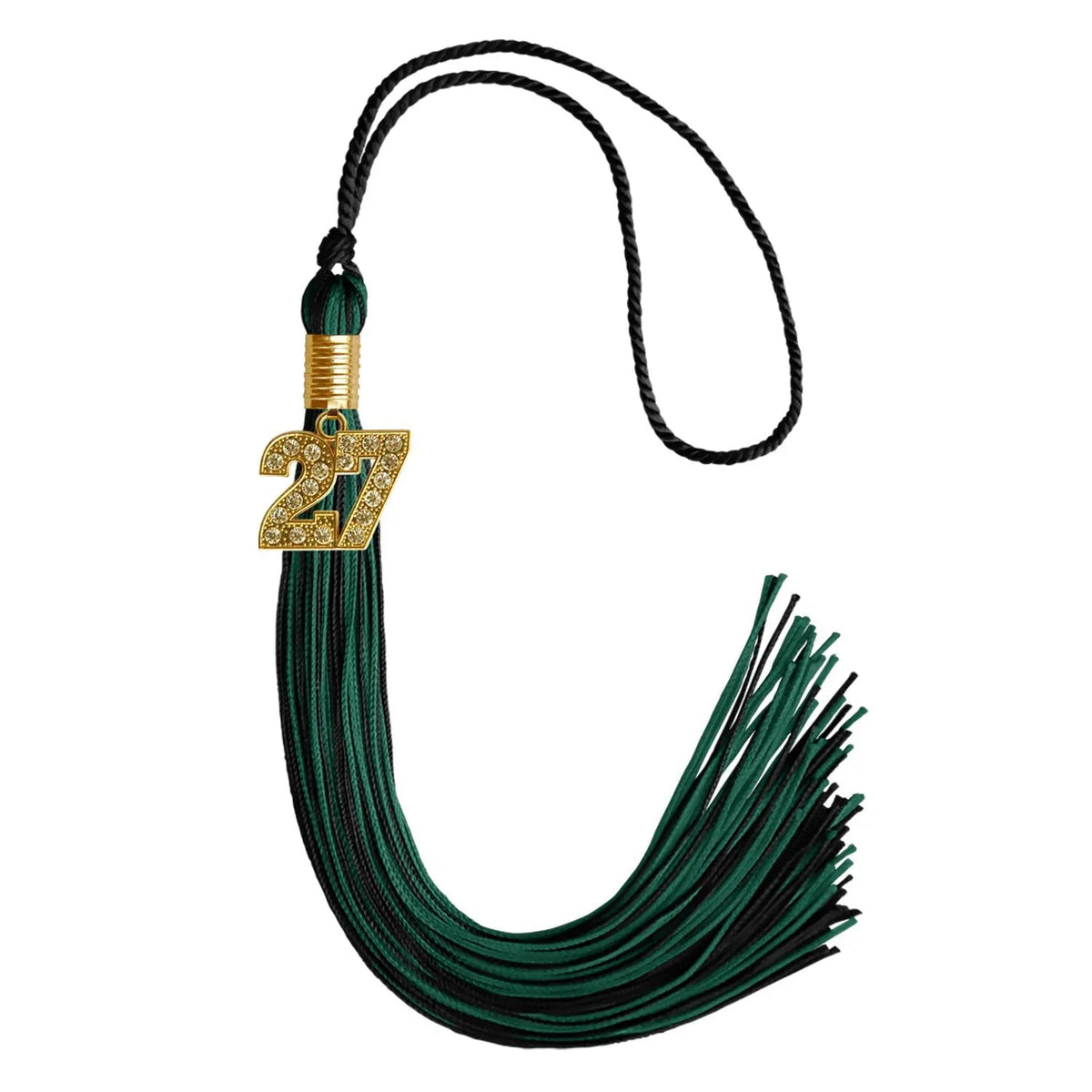 Black/Hunter Green Mixed Color Graduation Tassel with Gold Bling Charm - Endea Graduation