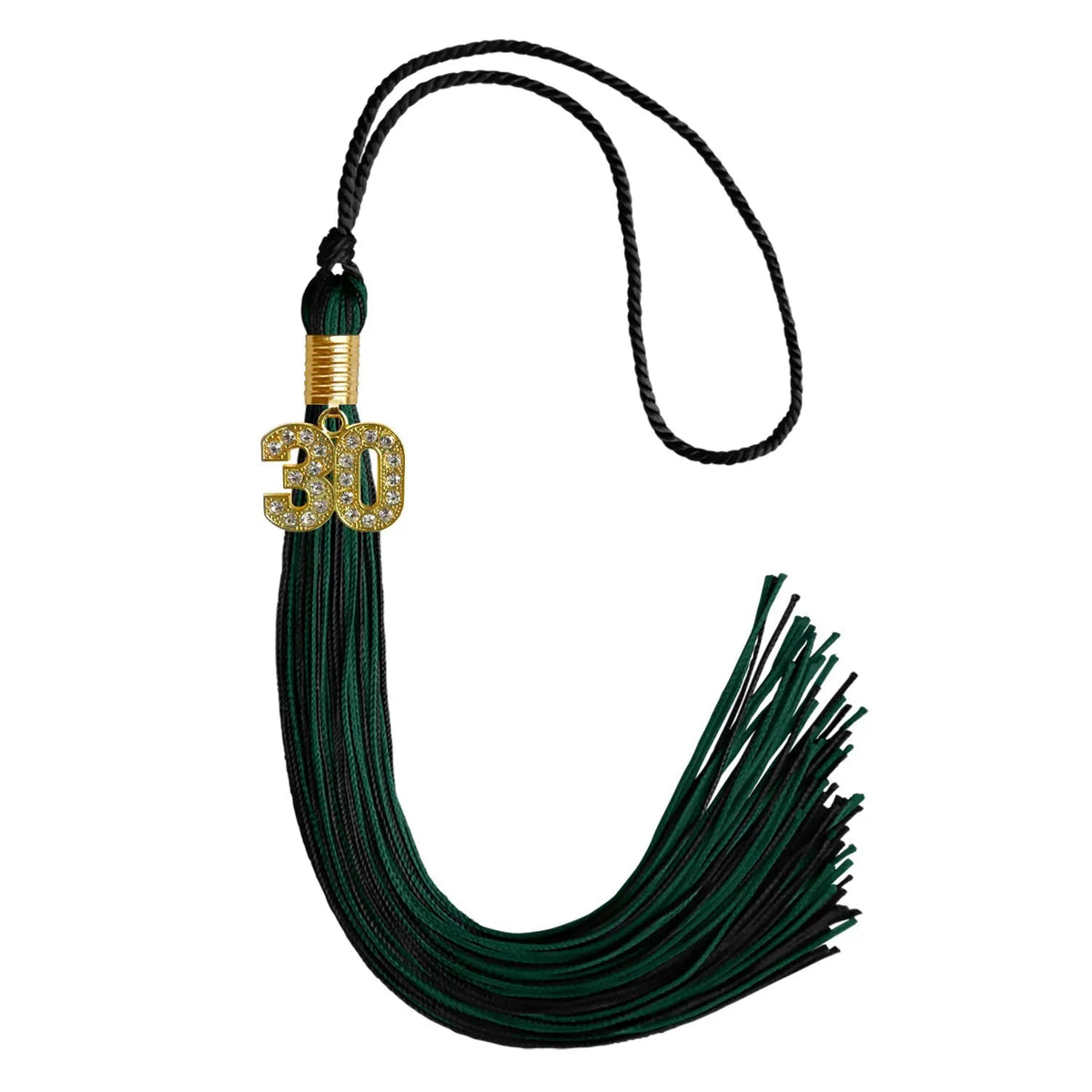 Black/Hunter Green Mixed Color Graduation Tassel with Gold Bling Charm - Endea Graduation