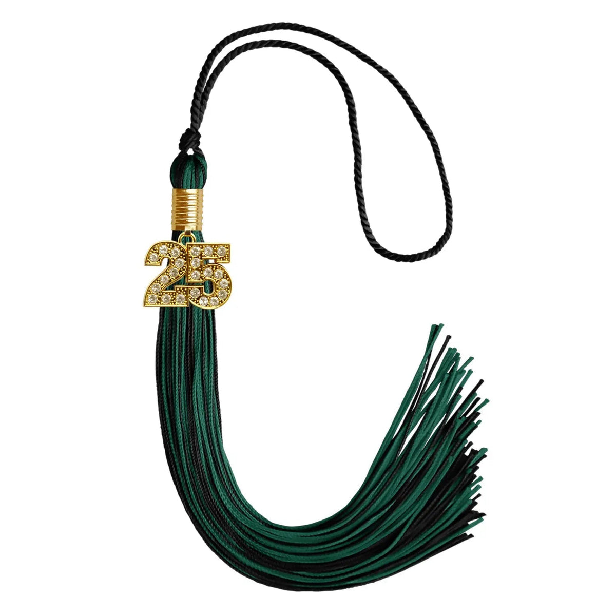 Black/Hunter Green Mixed Color Graduation Tassel with Gold Bling Charm - Endea Graduation