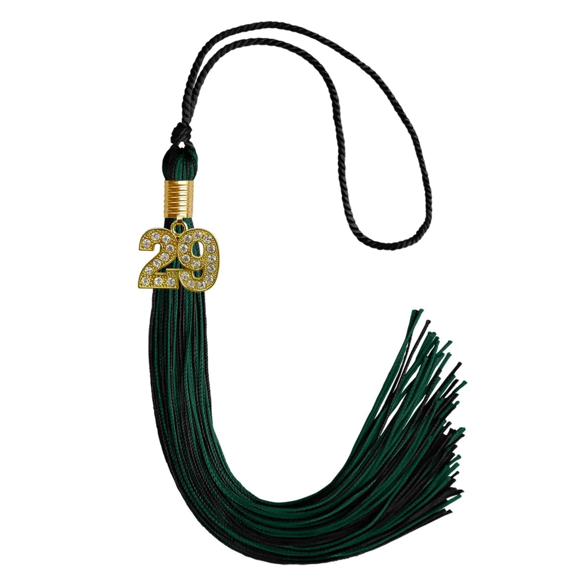 Black/Hunter Green Mixed Color Graduation Tassel with Gold Bling Charm - Endea Graduation