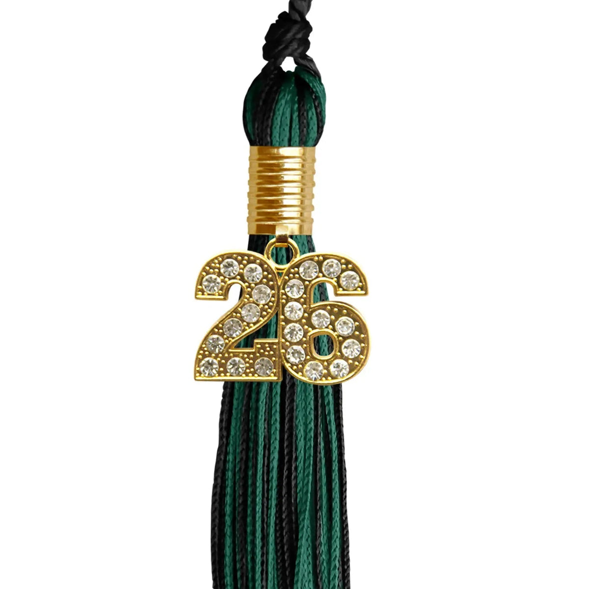 Black/Hunter Green Mixed Color Graduation Tassel with Gold Bling Charm - Endea Graduation
